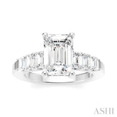 1 Ctw Emerald Shape Emerald and Round Cut Diamond Semi-Mount Engagement Ring in 14K White Gold